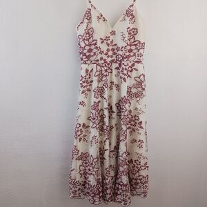 Dress the Population beige and wine sparkle lace v neckline flare skirt size S